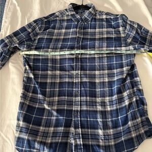 Croft & Barrow Navy and Grey, White Plaid Flannel Button-Down Shirt